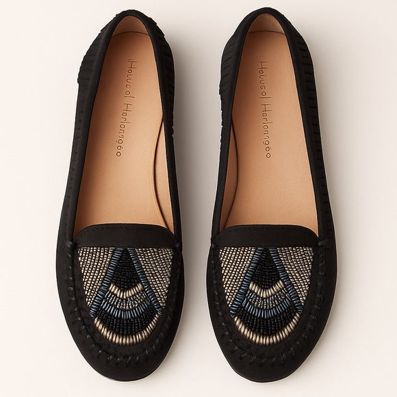 House of Harlow 1960 Shoes - House of Harlow 1960 “Millie” Beaded Suede Moccasin Flats Black Size 39.5 (US 9)